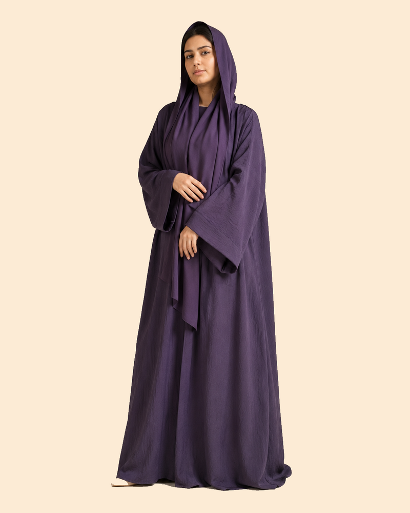 FAYRA Plum Mist Wide-Sleeve Abaya Set
