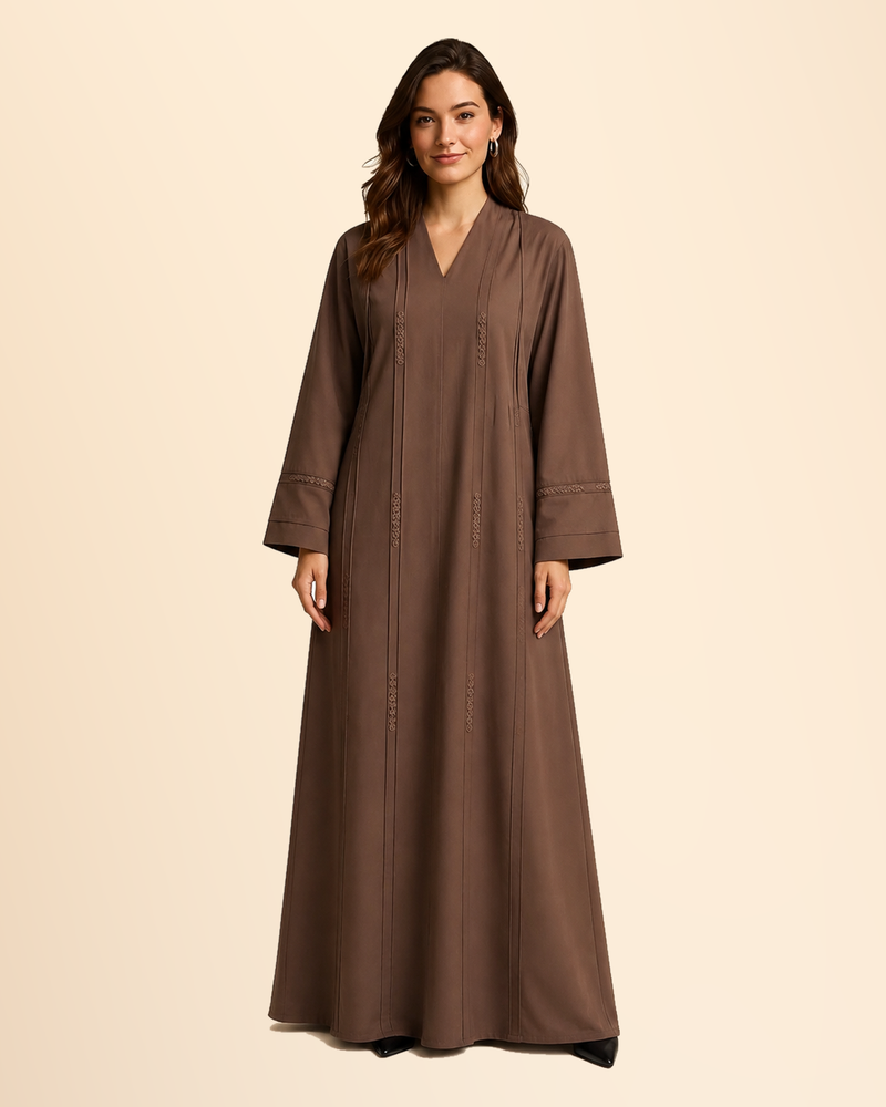FAYRA Amani Mocha Brown Floral Detail Abaya