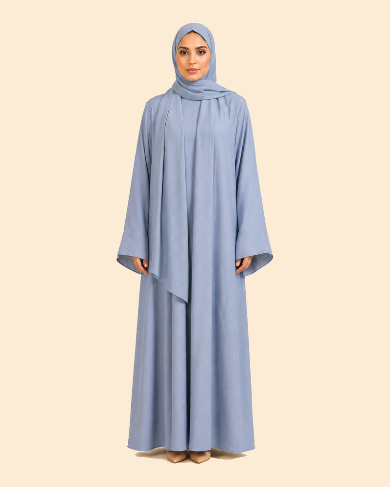 FAYRA Blue Mist Wide-Sleeve Abaya Set