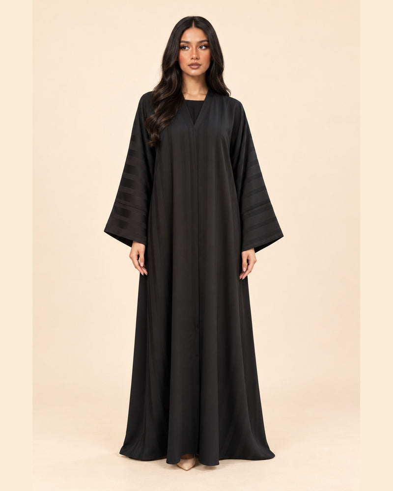 FAYRA Black Tonal Stripe Kimono Abaya