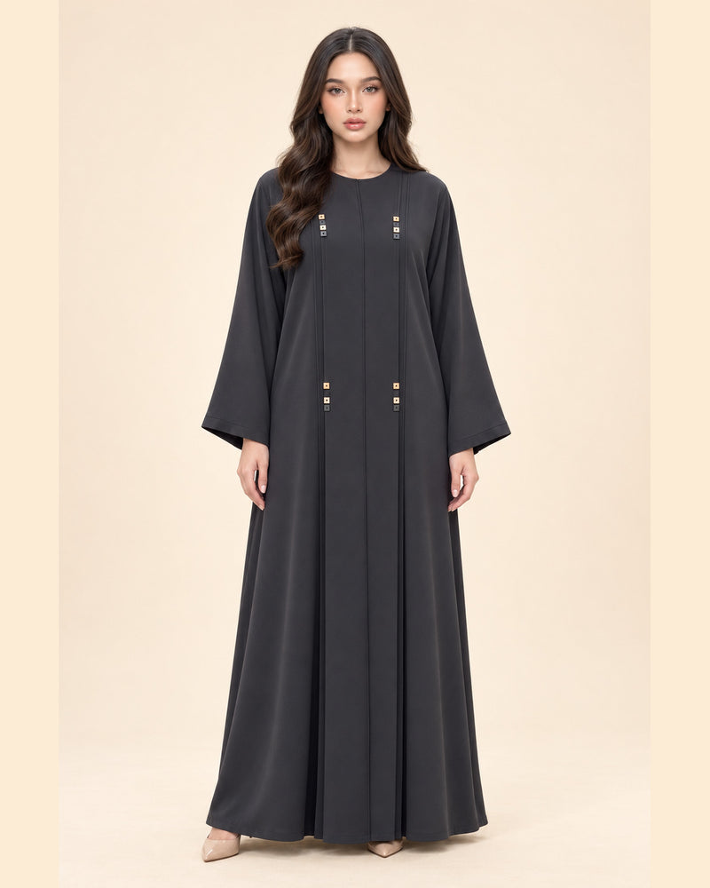 FAYRA Charcoal Square-Stud Abaya