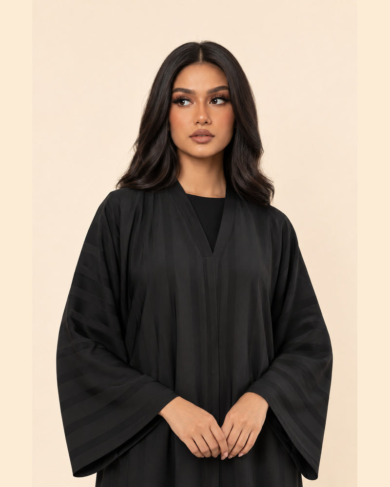 FAYRA Black Tonal Stripe Kimono Abaya