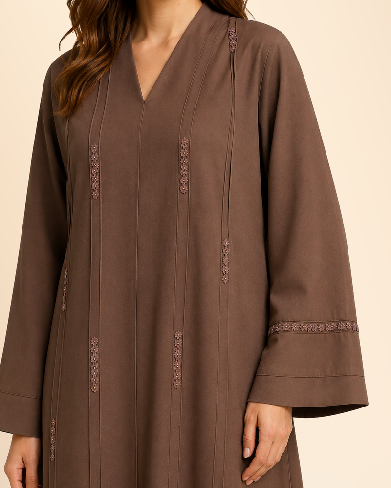 FAYRA Amani Mocha Brown Floral Detail Abaya