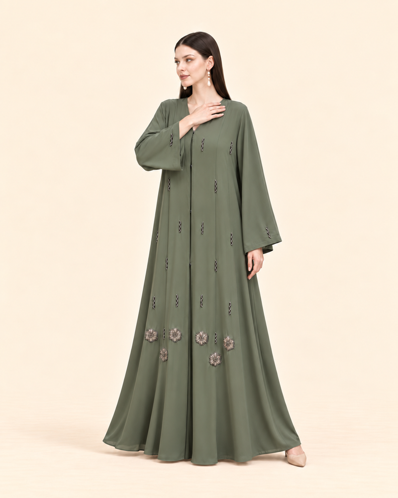 FAYRA Olive Petal Handwork Abaya