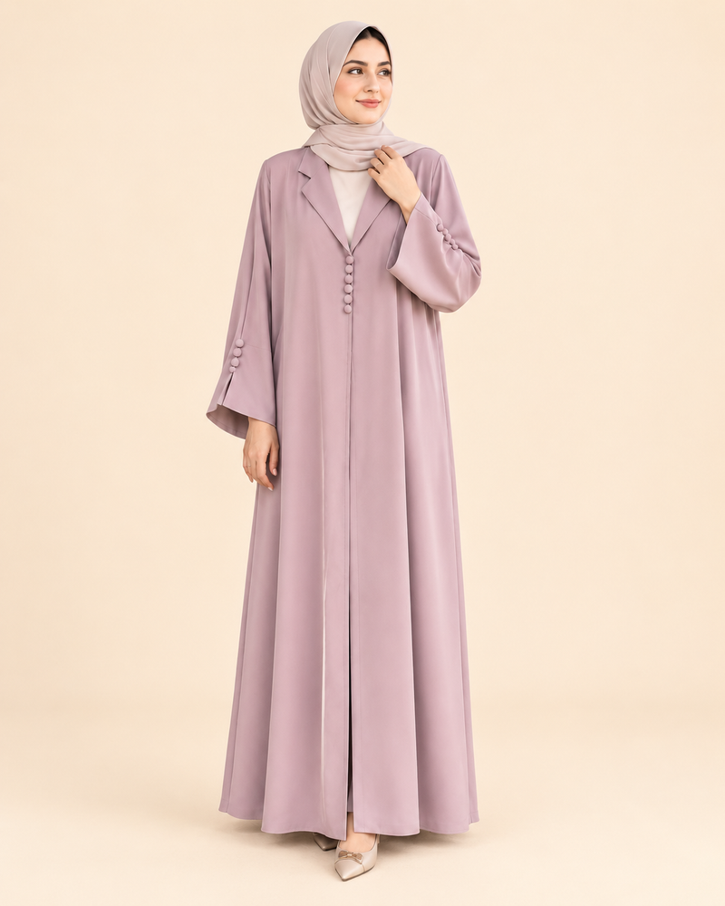 FAYRA Mauve Grace Button Abaya