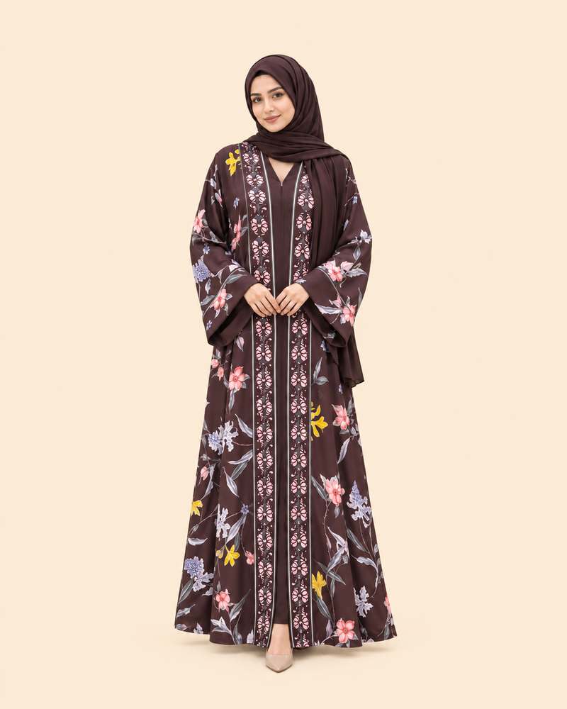 FAYRA Cocoa Bloom Floral Abaya