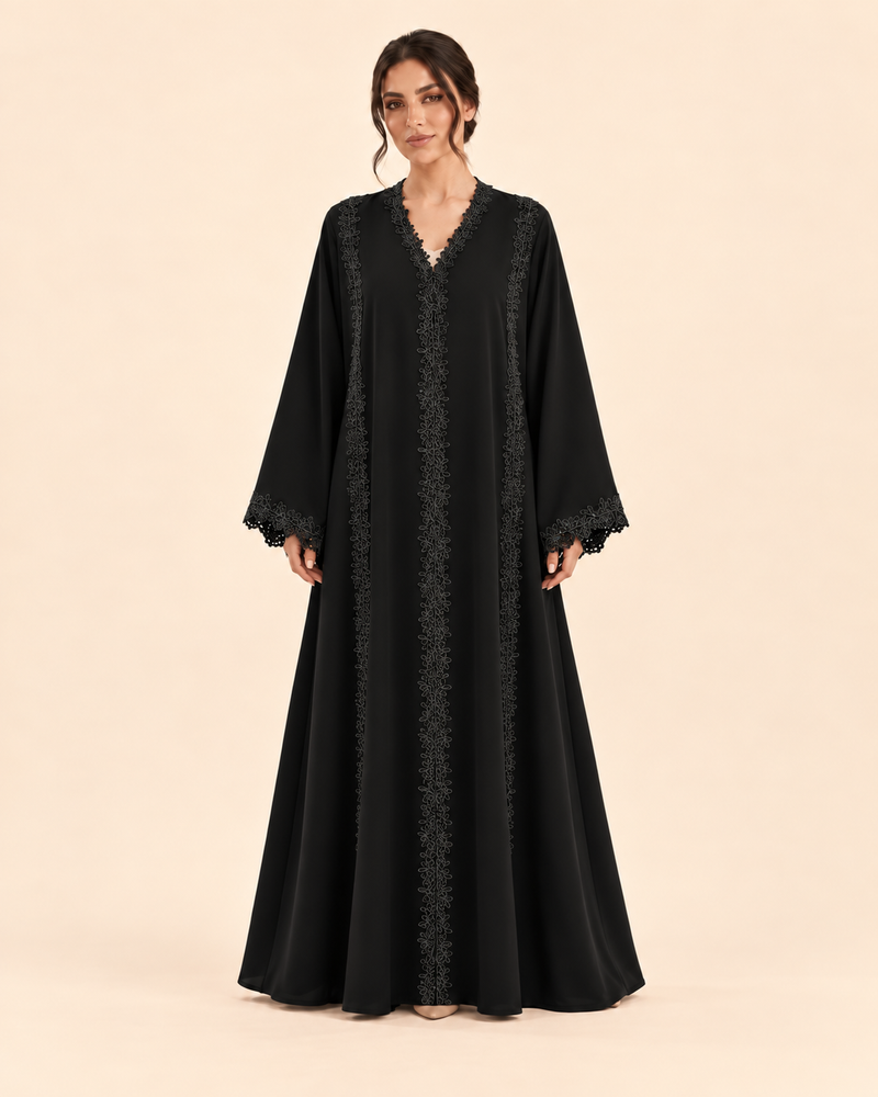 FAYRA Midnight Bloom Lace Abaya
