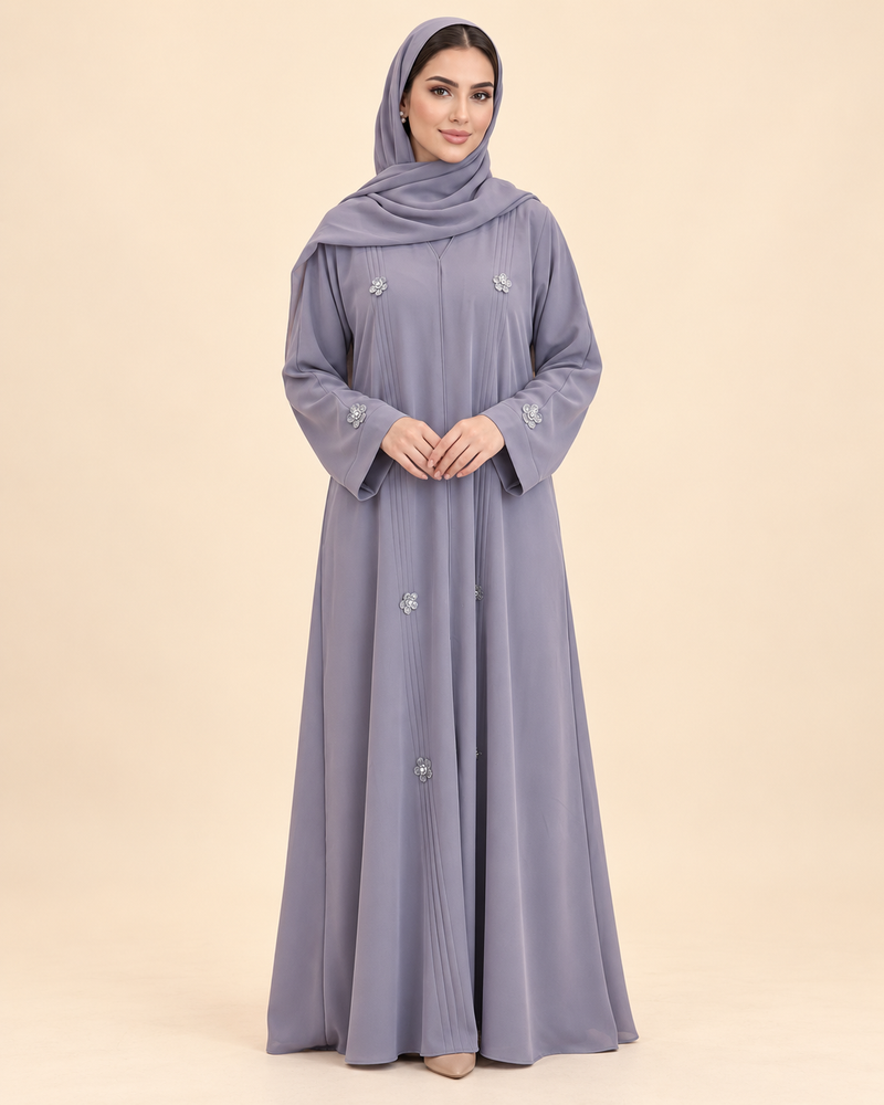 FAYRA Lilac Bloom Embellished Abaya
