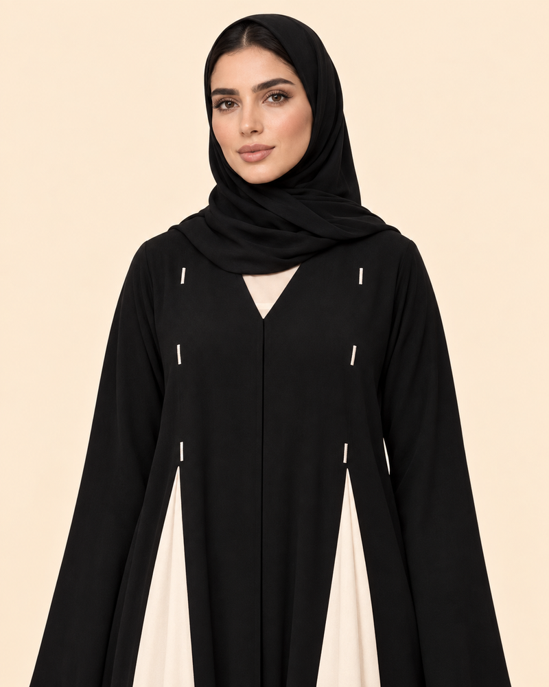 FAYRA Black & Ivory Contrast Panel Abaya