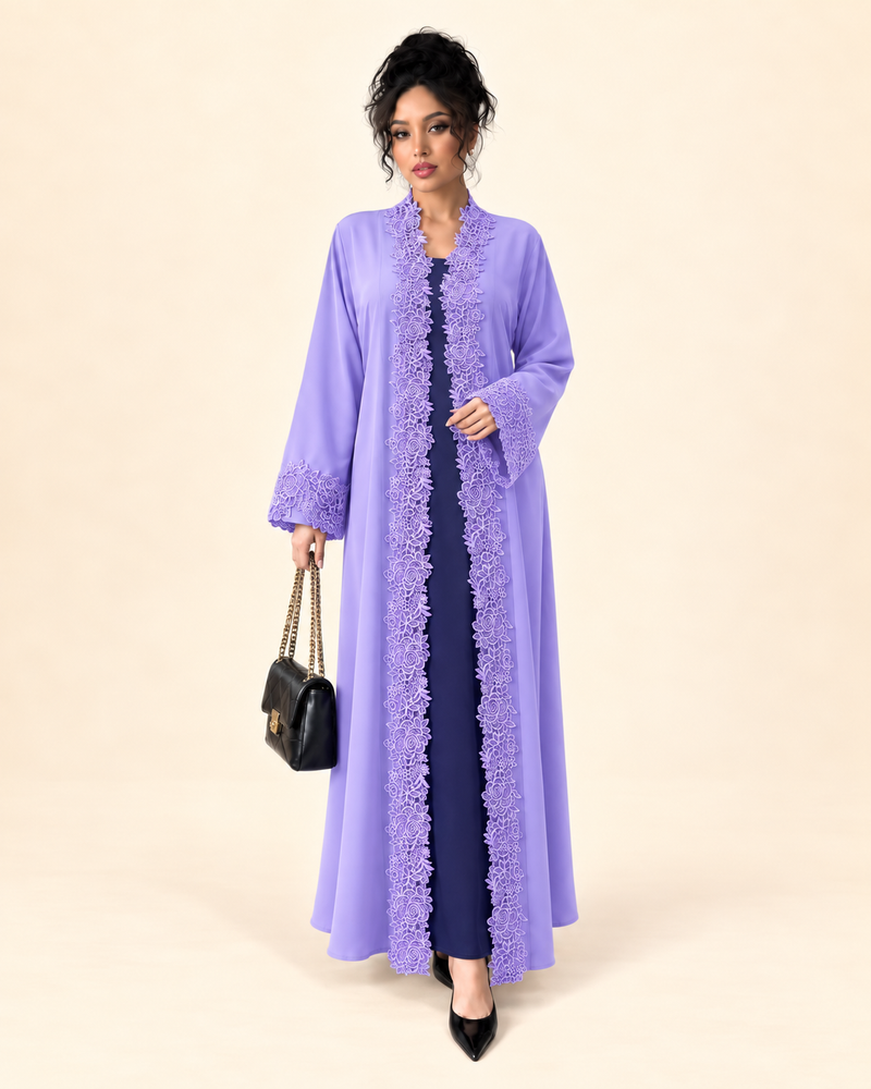 FAYRA Lavender Lace Party Wear Abaya