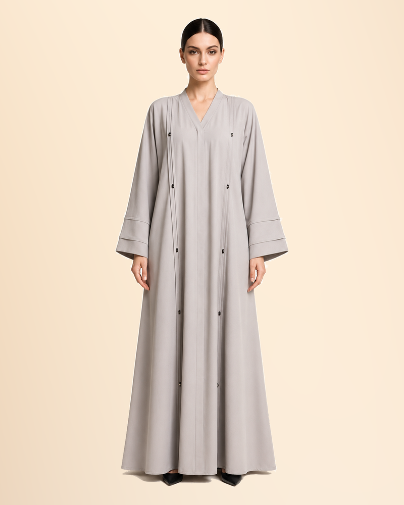 FAYRA Ayla Pearl Grey Crystal Detail Abaya