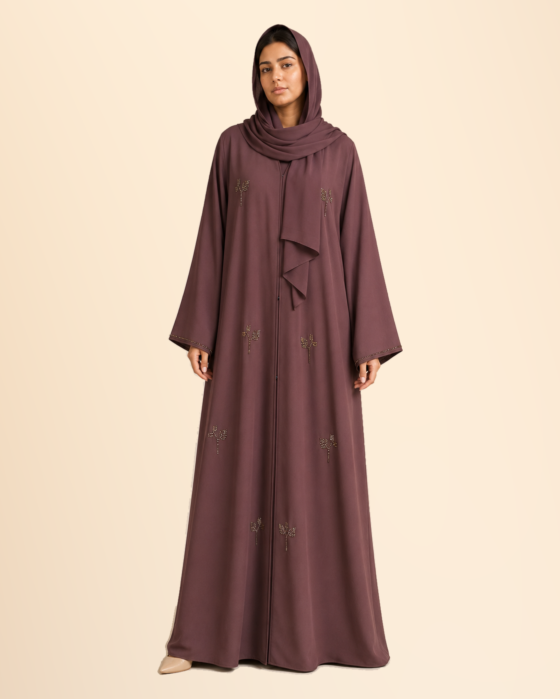 FAYRA Rosewood Crystal Leaf Abaya