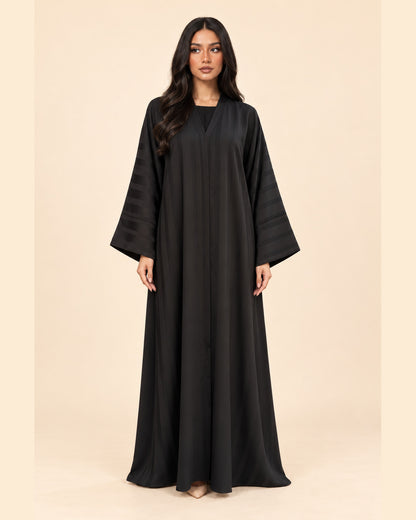 FAYRA Black Tonal Stripe Kimono Abaya
