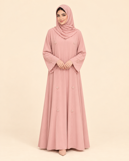 FAYRA Blush Bloom Pleated Abaya