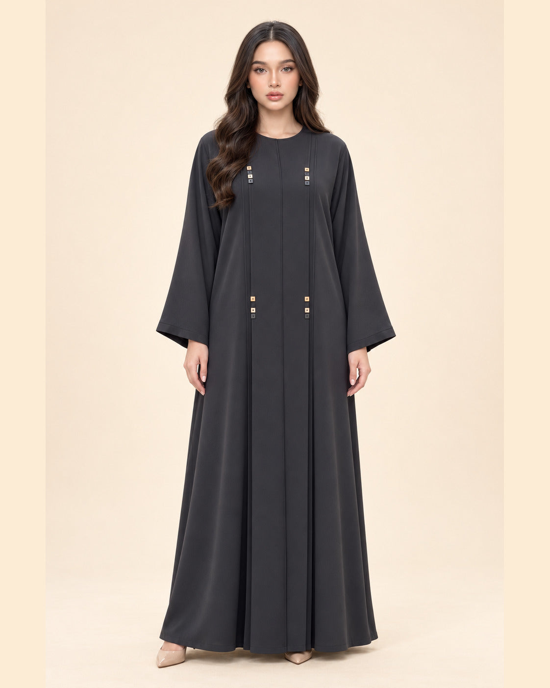 FAYRA Charcoal Square-Stud Abaya