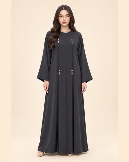 FAYRA Charcoal Square-Stud Abaya