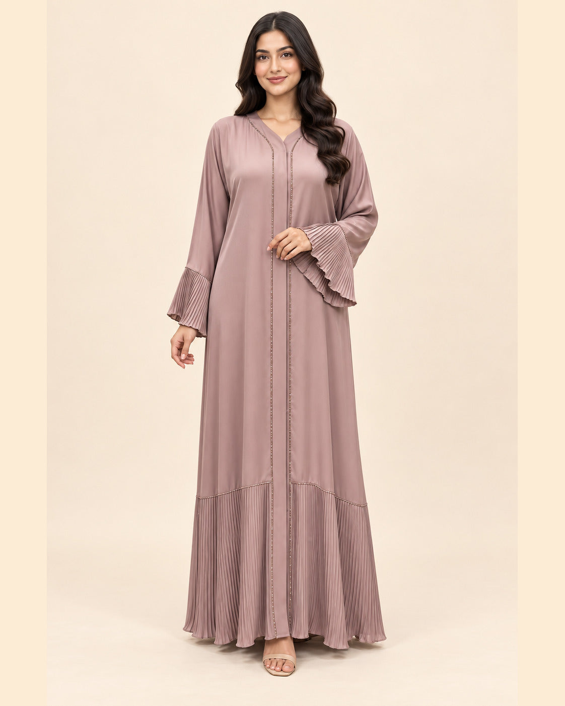FAYRA Taupe Pleated Abaya