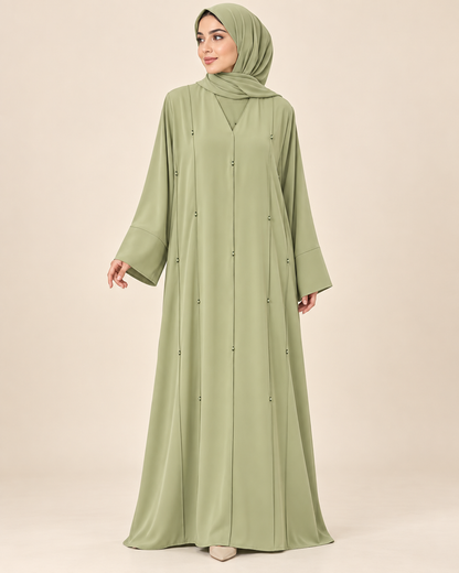 FAYRA Sage Green Bead Button Abaya
