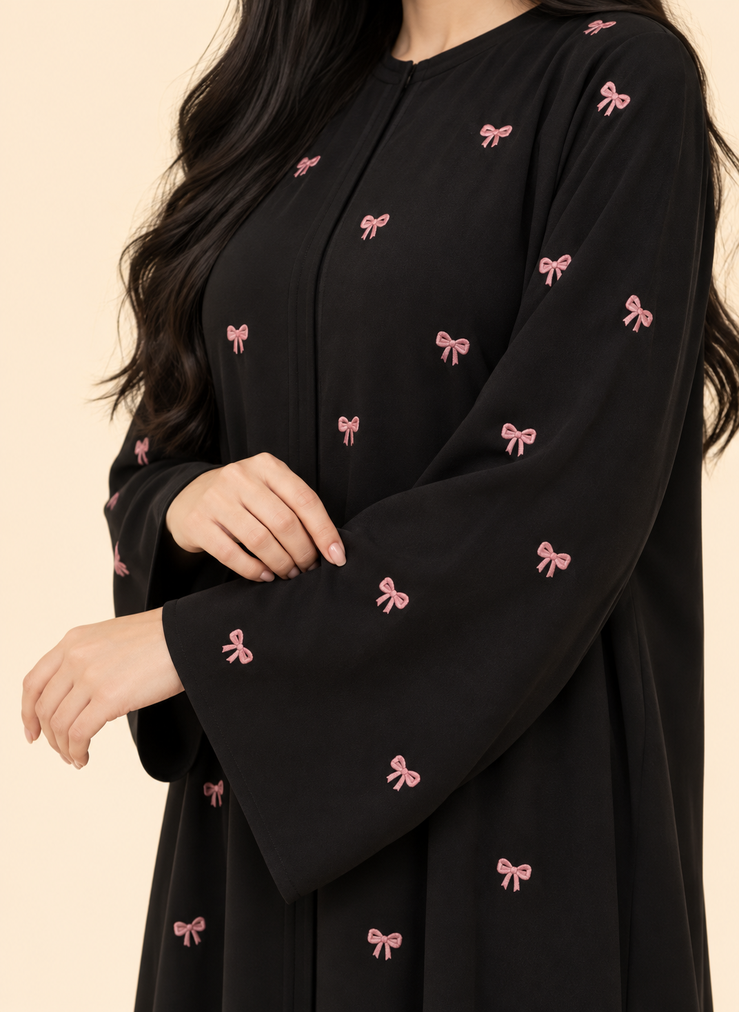 FAYRA Black Pink Bow Embroidered Abaya