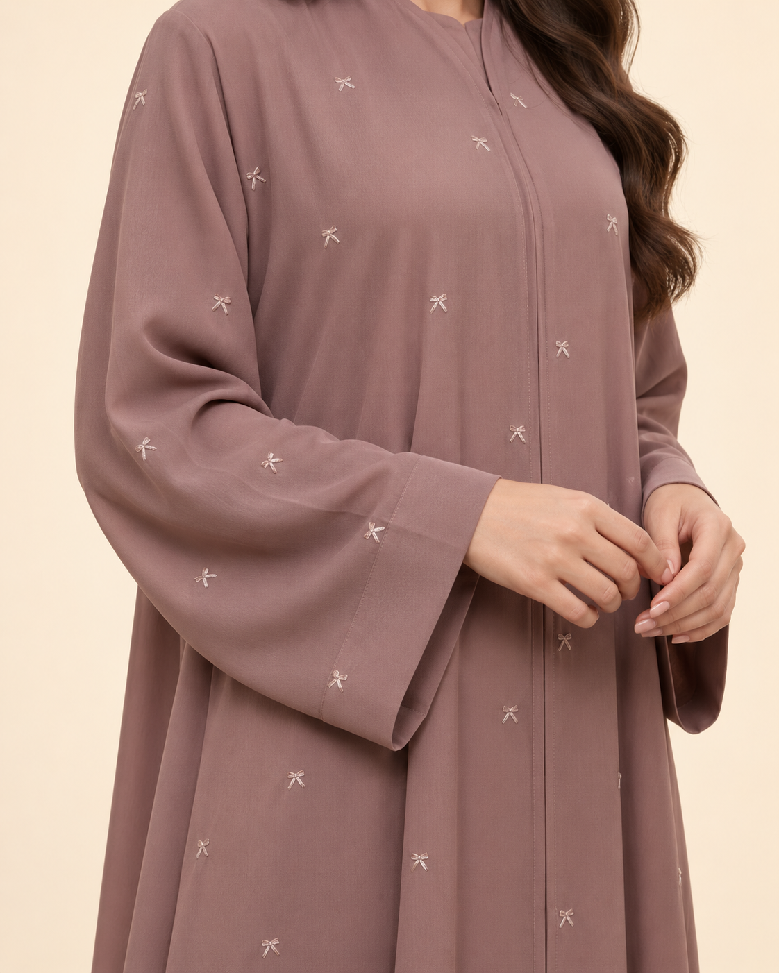 FAYRA Mauve Bow Embroidered Abaya