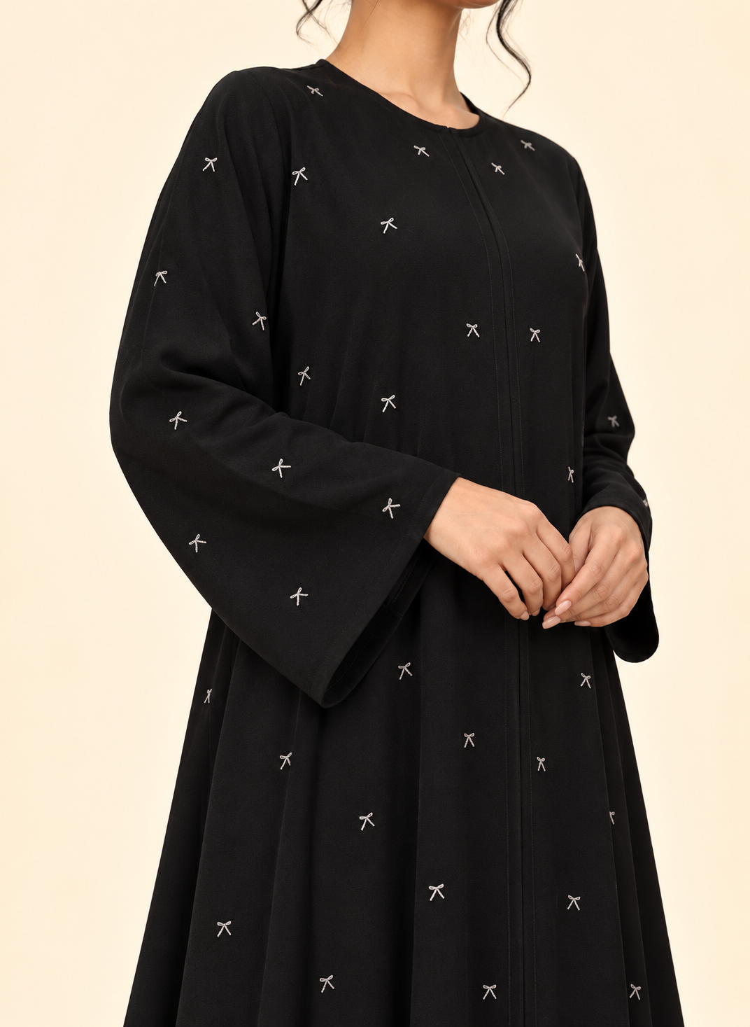 FAYRA Black Ivory Bow Embroidered Abaya