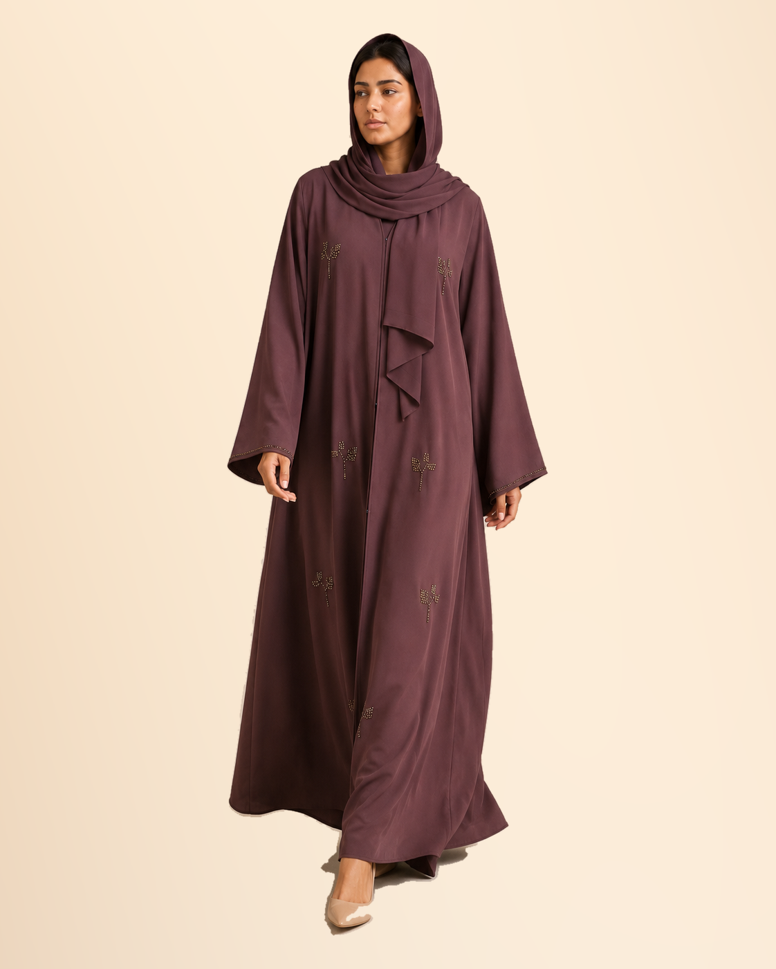 FAYRA Rosewood Crystal Leaf Abaya