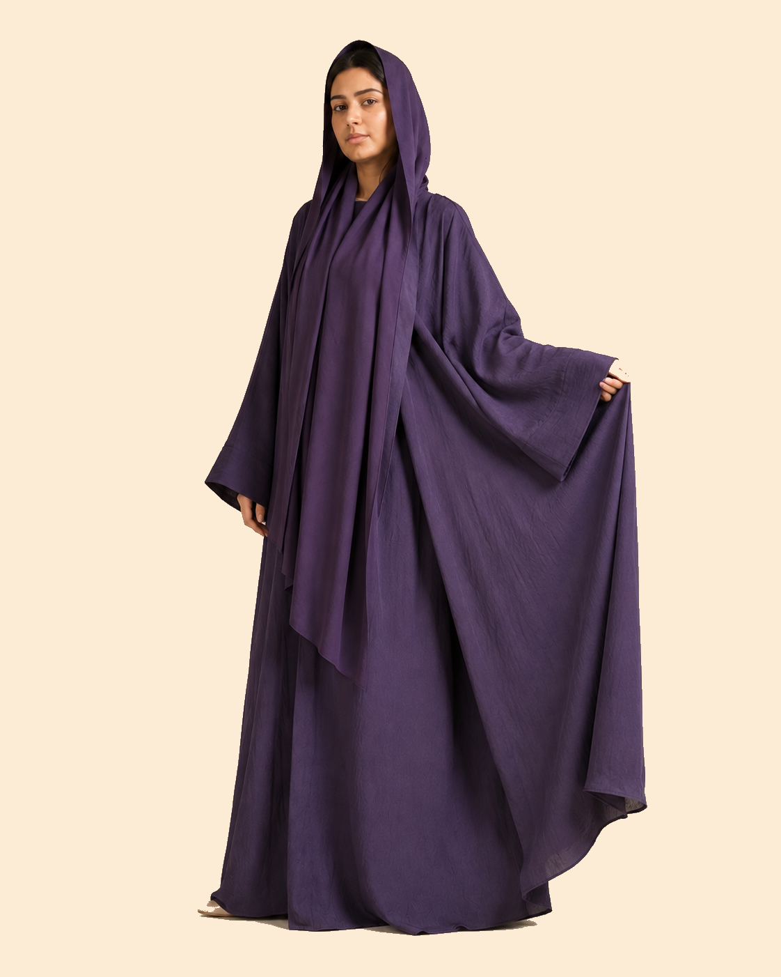 FAYRA Plum Mist Wide-Sleeve Abaya Set
