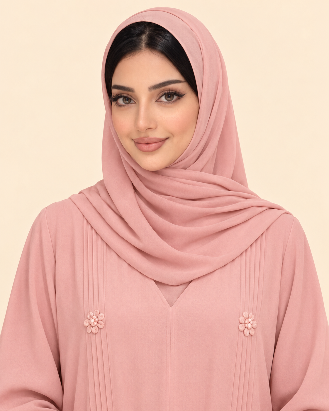 FAYRA Blush Bloom Pleated Abaya