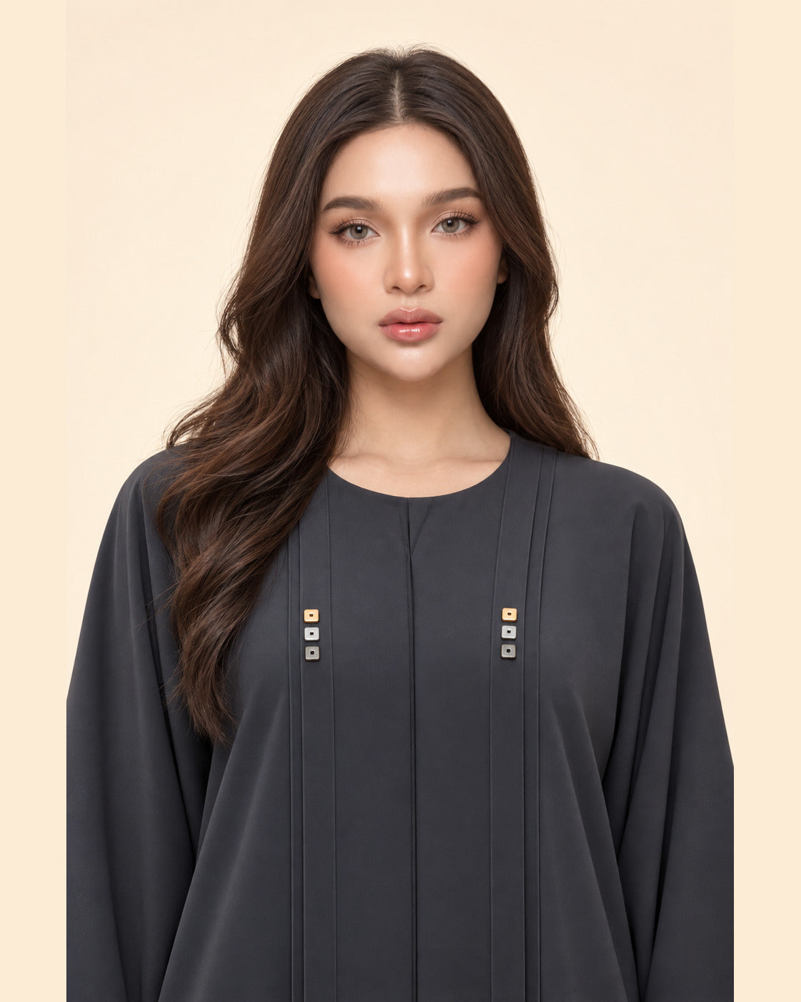 FAYRA Charcoal Square-Stud Abaya