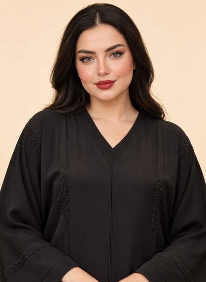 FAYRA Black Beaded Panel Abaya