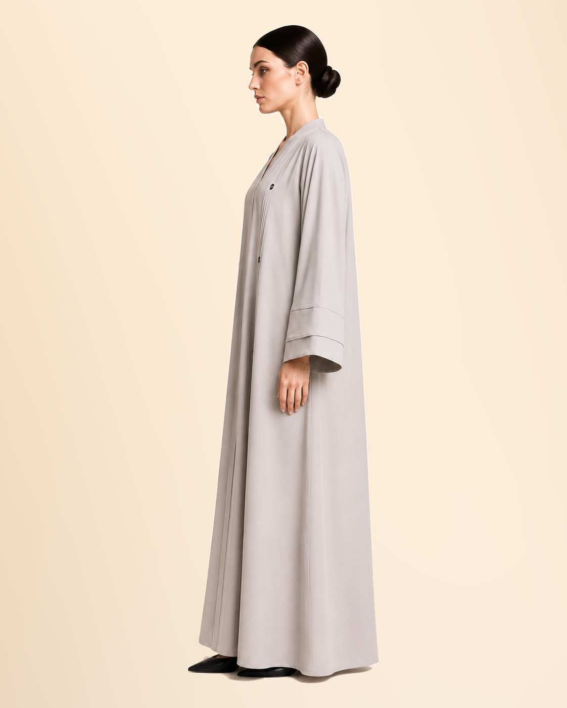FAYRA Ayla Pearl Grey Crystal Detail Abaya