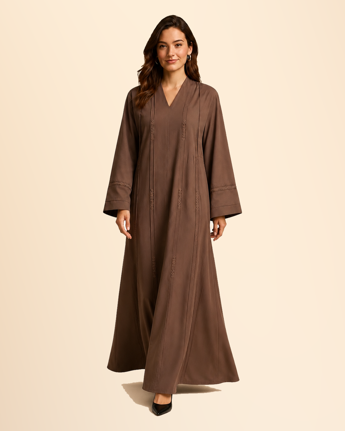FAYRA Amani Mocha Brown Floral Detail Abaya