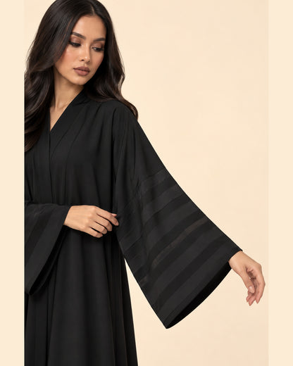 FAYRA Black Tonal Stripe Kimono Abaya