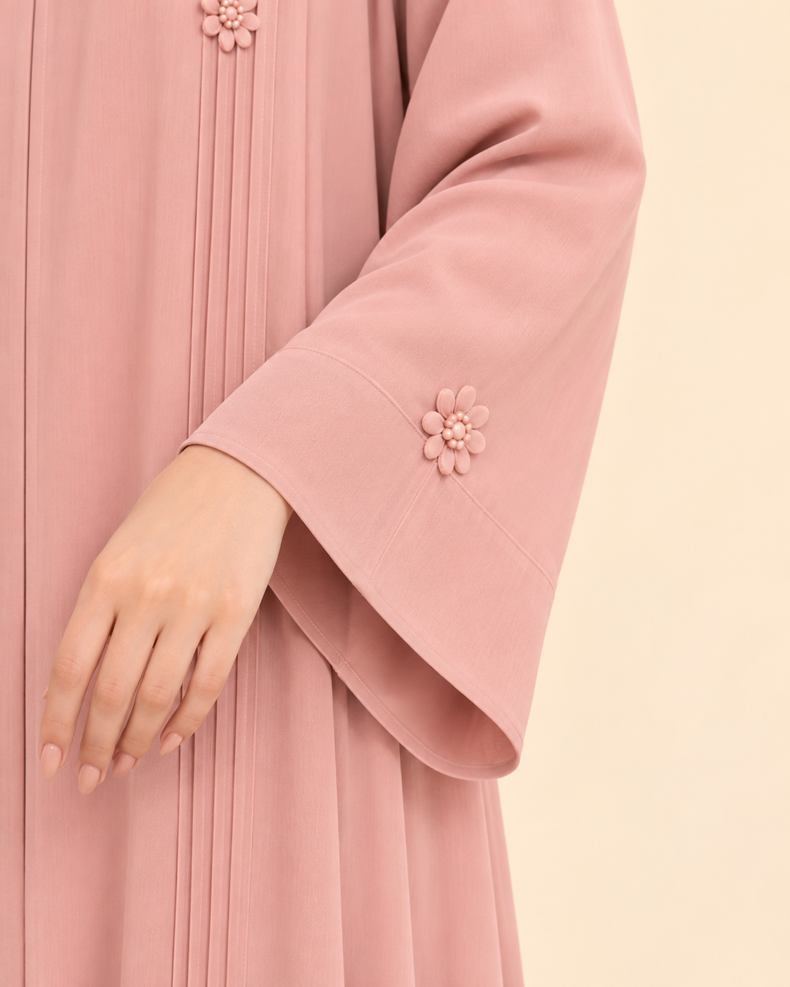FAYRA Blush Bloom Pleated Abaya