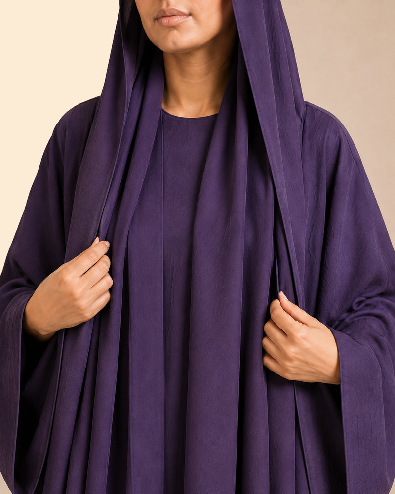 FAYRA Plum Mist Wide-Sleeve Abaya Set