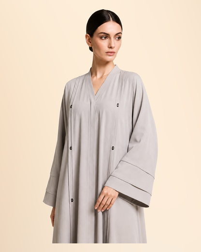 FAYRA Ayla Pearl Grey Crystal Detail Abaya