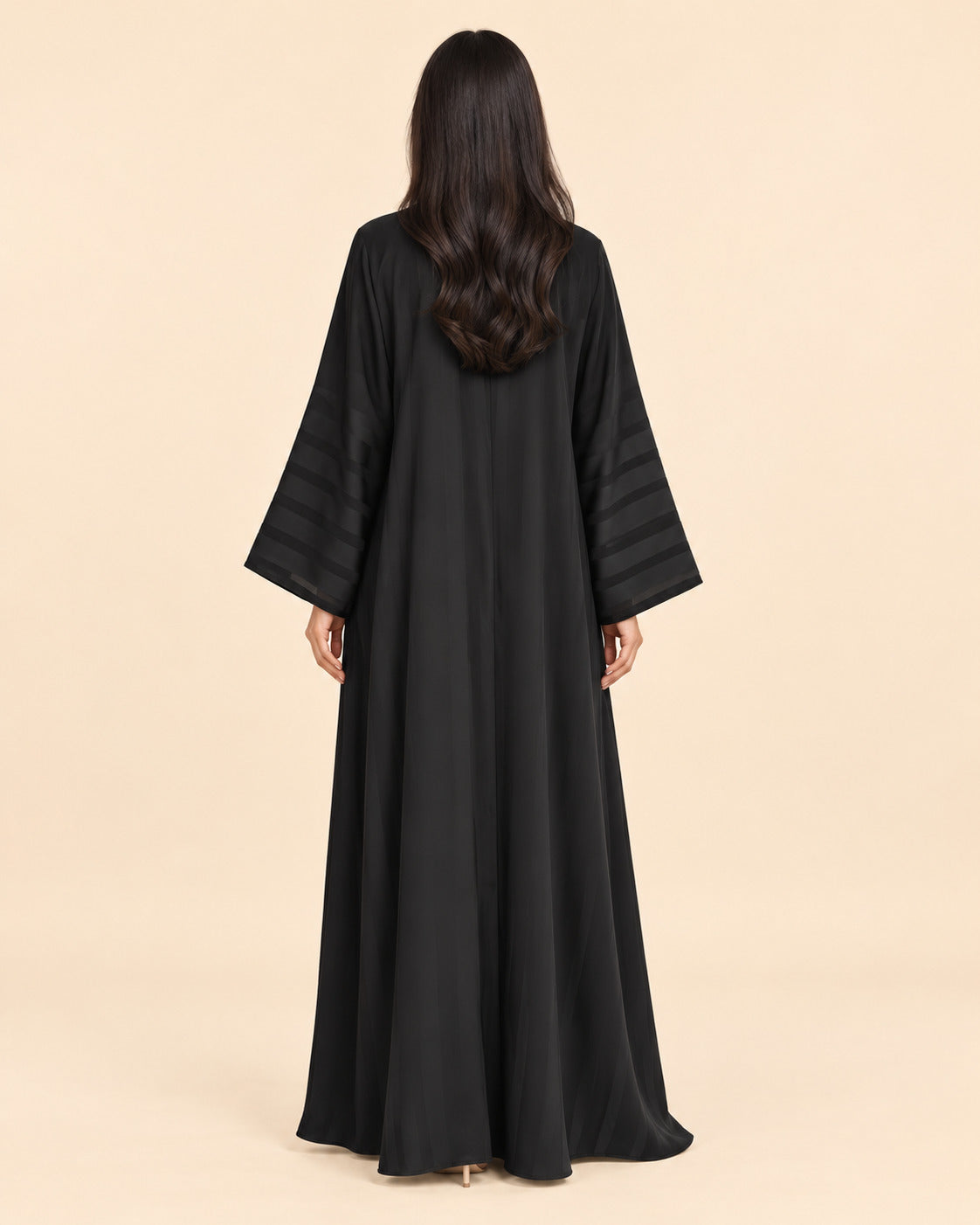 FAYRA Black Tonal Stripe Kimono Abaya