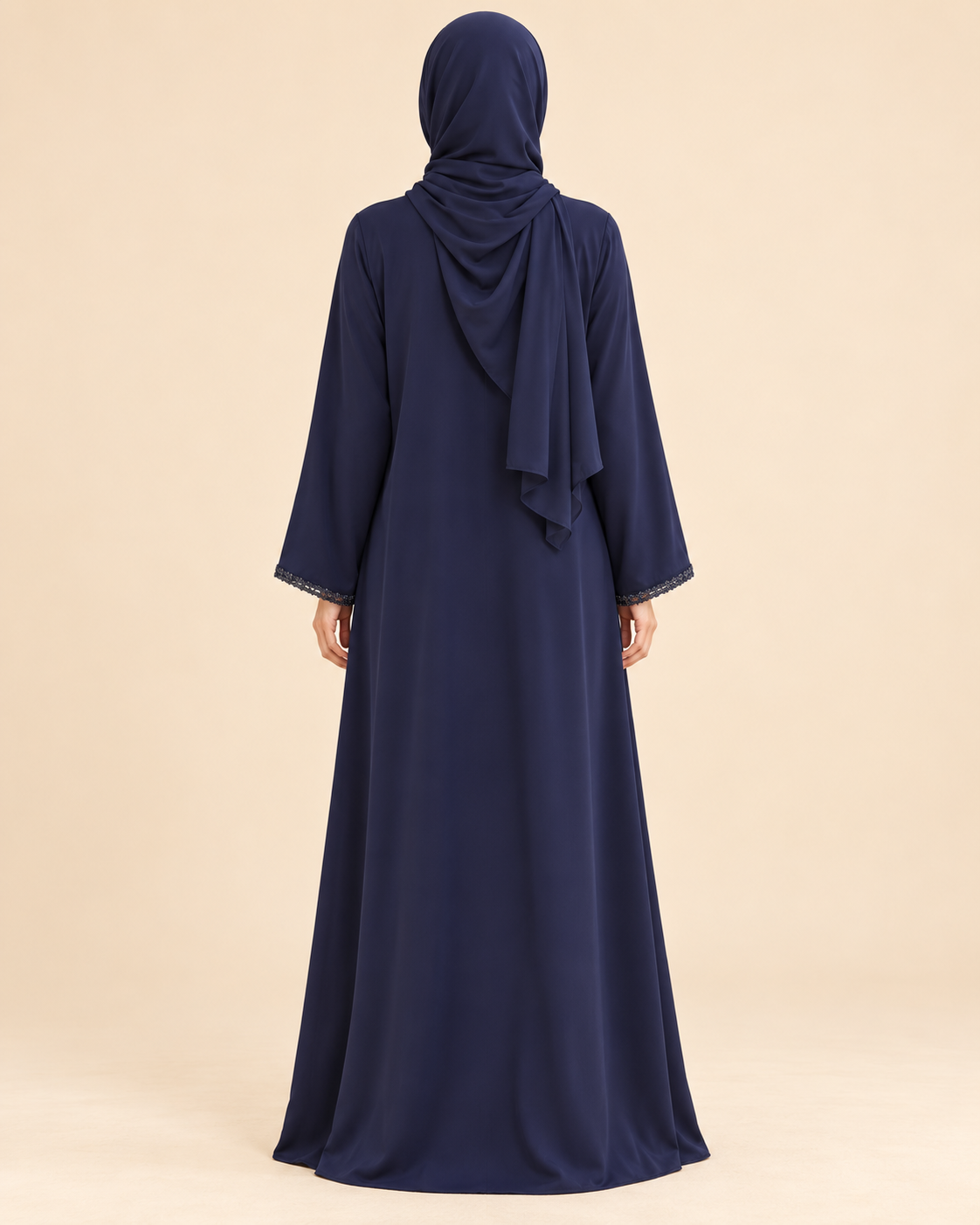 FAYRA Navy Floral Trim Abaya