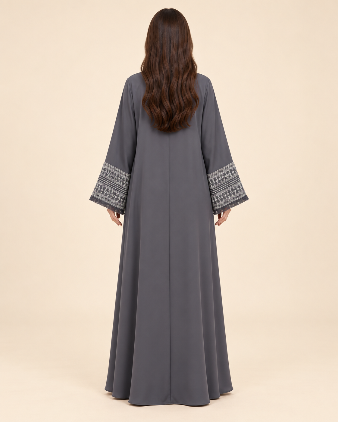 FAYRA Grey Fringe Trim Abaya