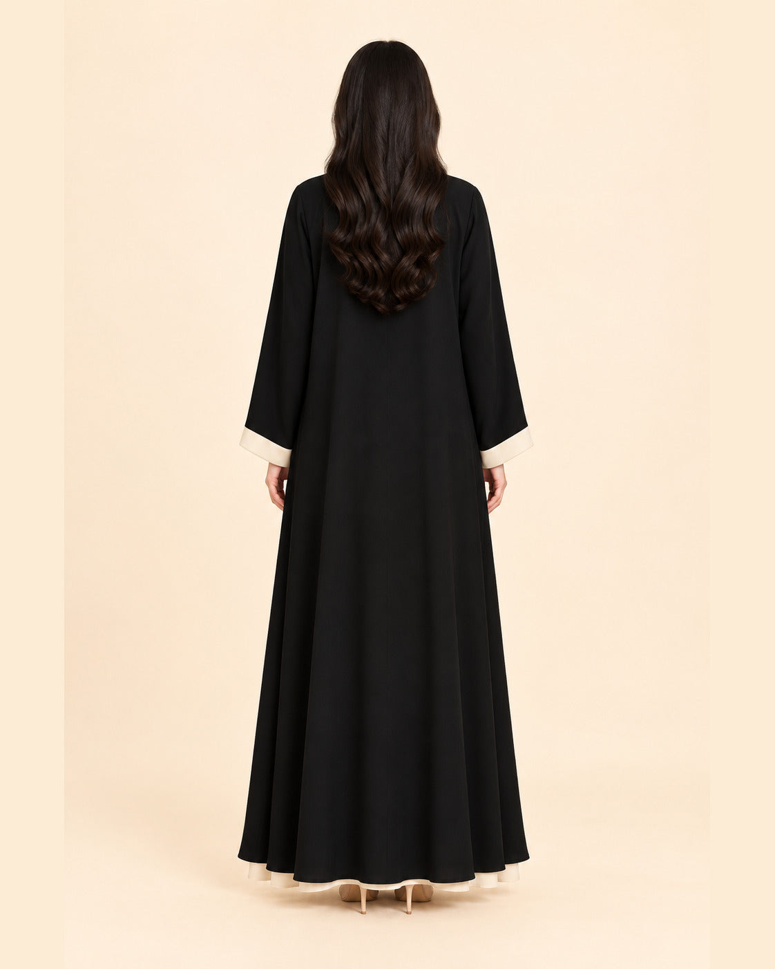 FAYRA Black & Ivory Gold-Trim Abaya