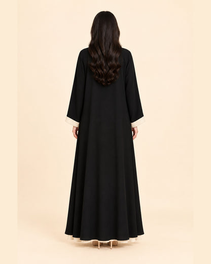 FAYRA Black & Ivory Gold-Trim Abaya