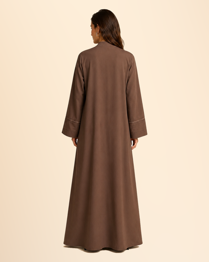 FAYRA Amani Mocha Brown Floral Detail Abaya
