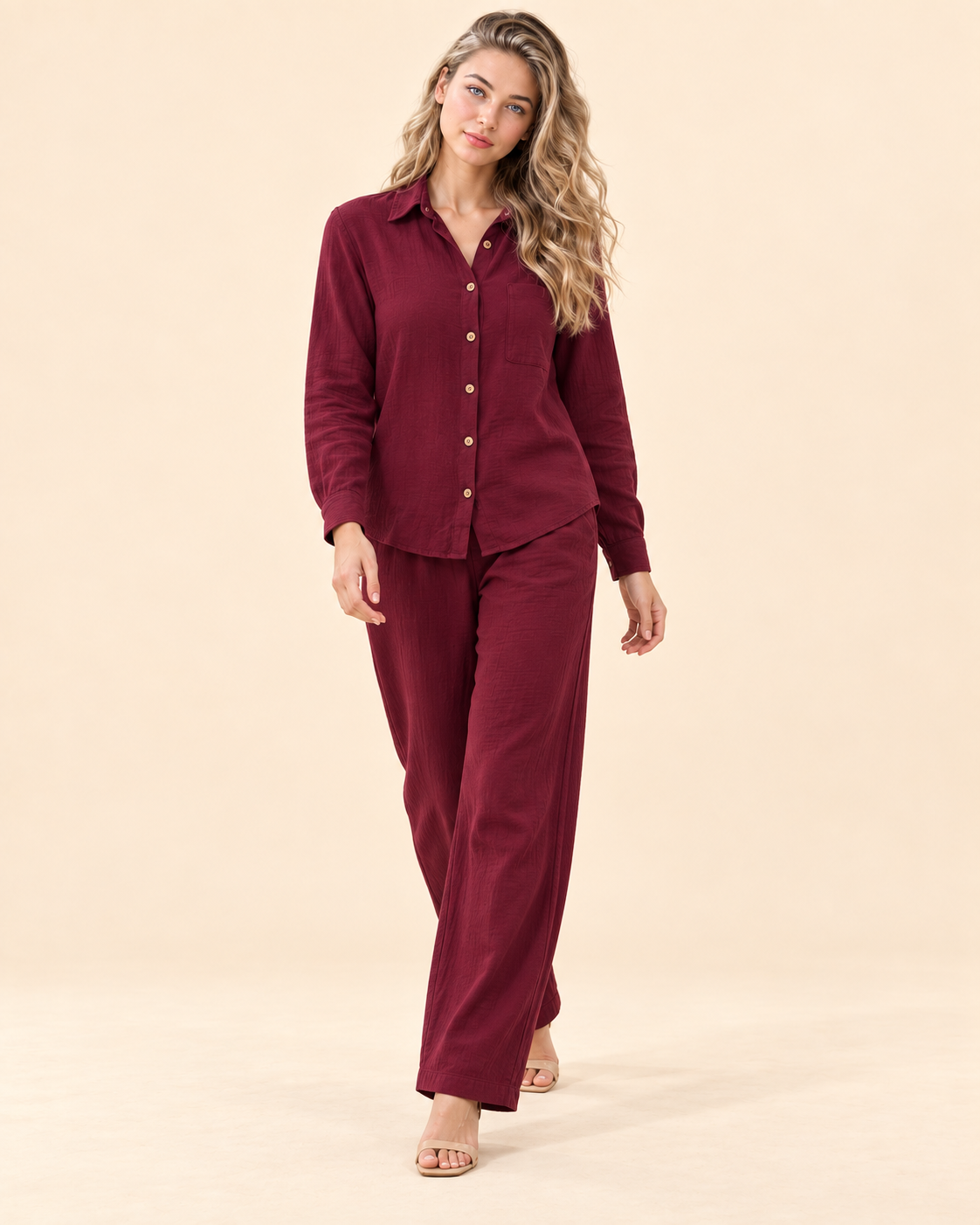 FAYRA Burgundy Textured Co-ord Set