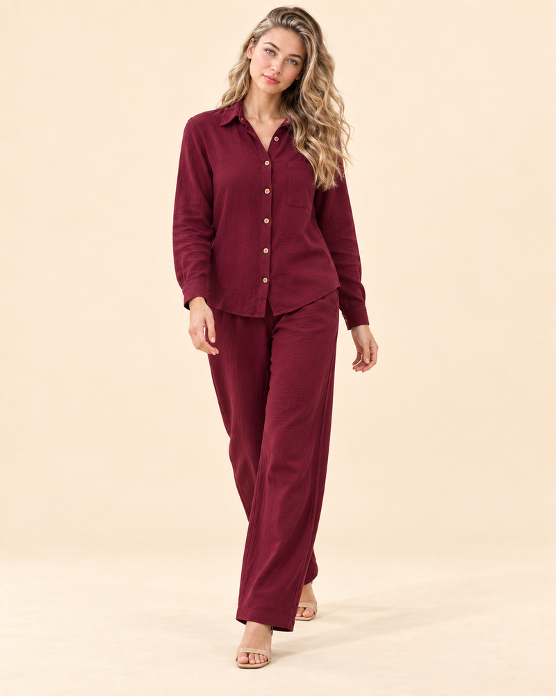 FAYRA Burgundy Textured Co-ord Set