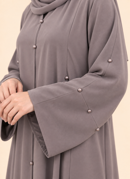 FAYRA Taupe Pearl Elegance Abaya