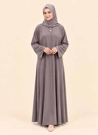 FAYRA Taupe Pearl Elegance Abaya