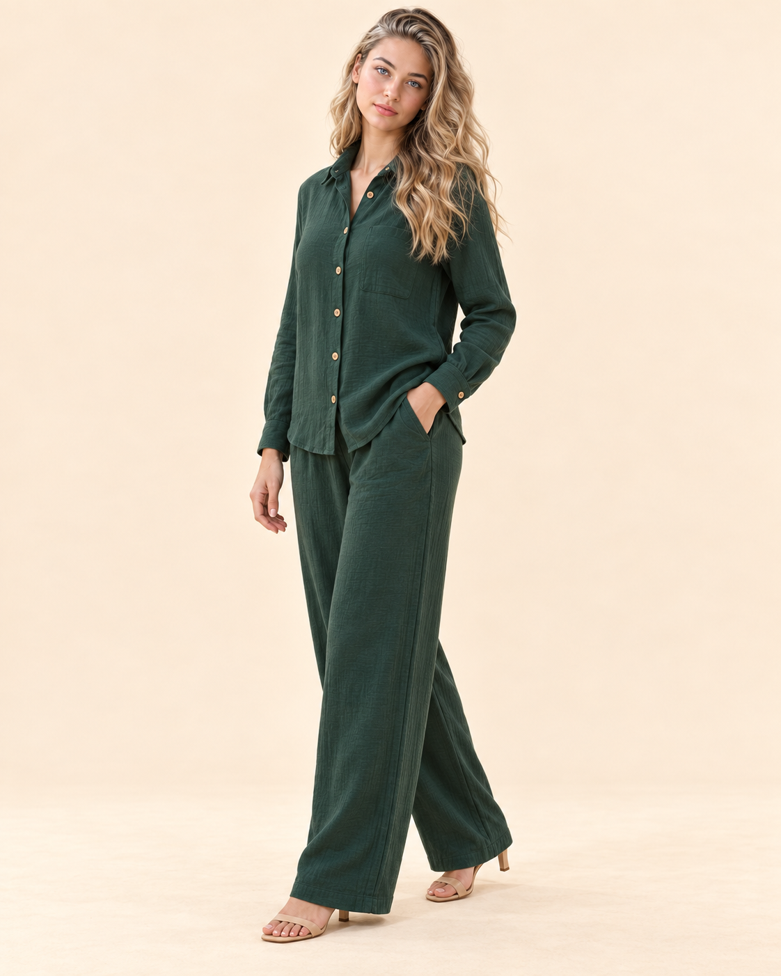 FAYRA Forest Green Textured Co-ord Set