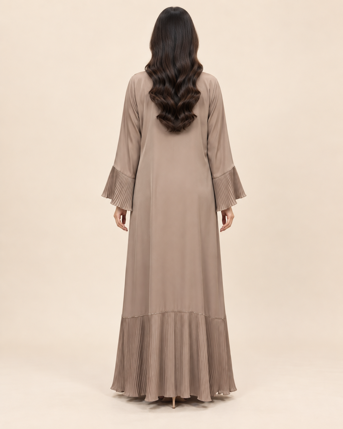 FAYRA Taupe Pleated Elegance Abaya