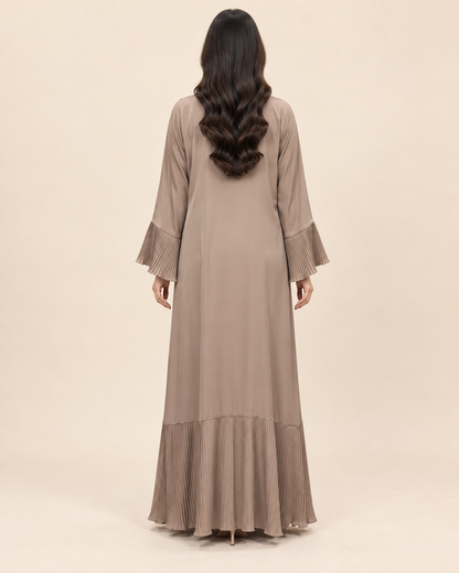 FAYRA Taupe Pleated Elegance Abaya