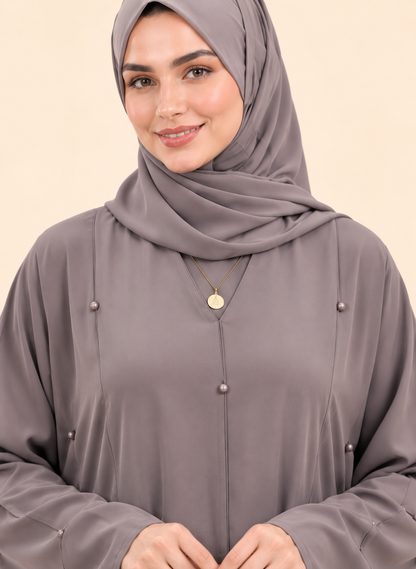 FAYRA Taupe Pearl Elegance Abaya